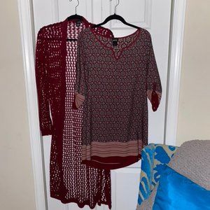Burgundy Dress with Matching Sweater